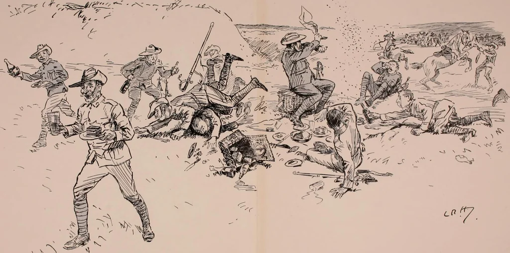 An illustration from Our battalion : being some slight impressions of His Majesty's Auxiliary Forces, in camp and elsewhere, 1902, leaf 69