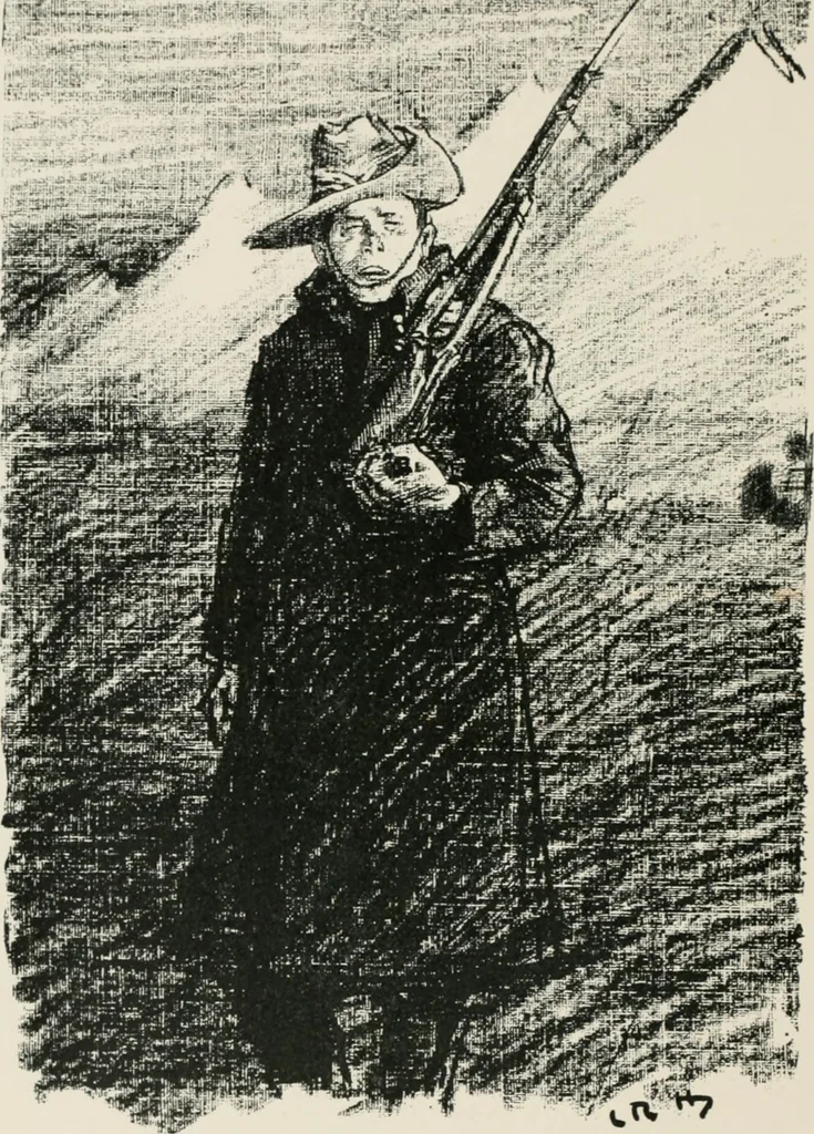 An illustration from Our battalion : being some slight impressions of His Majesty's Auxiliary Forces, in camp and elsewhere, 1902, leaf 7