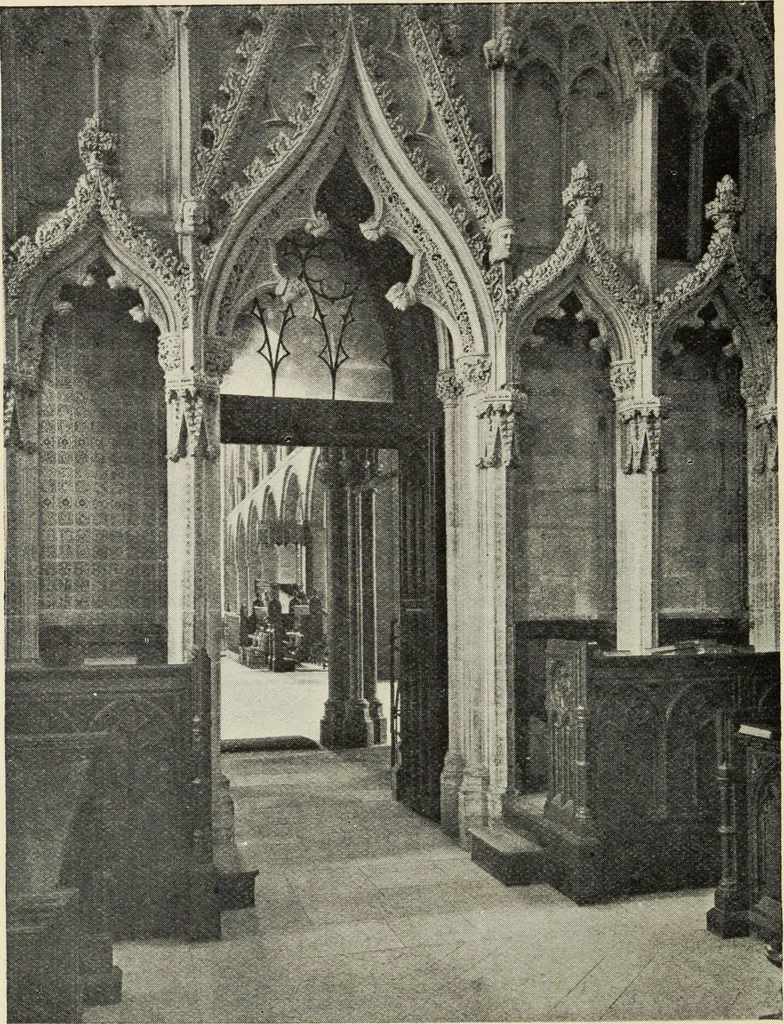 An illustration from Our English cathedrals ; their architectural beauties and characteristics, and their historical associations popularly described, together with chapters on the cathedral in mediaeval and in modern times, and in English poetry and prose; withmaps, plans, and numerous illustrations from photographs, 1911, leaf 159