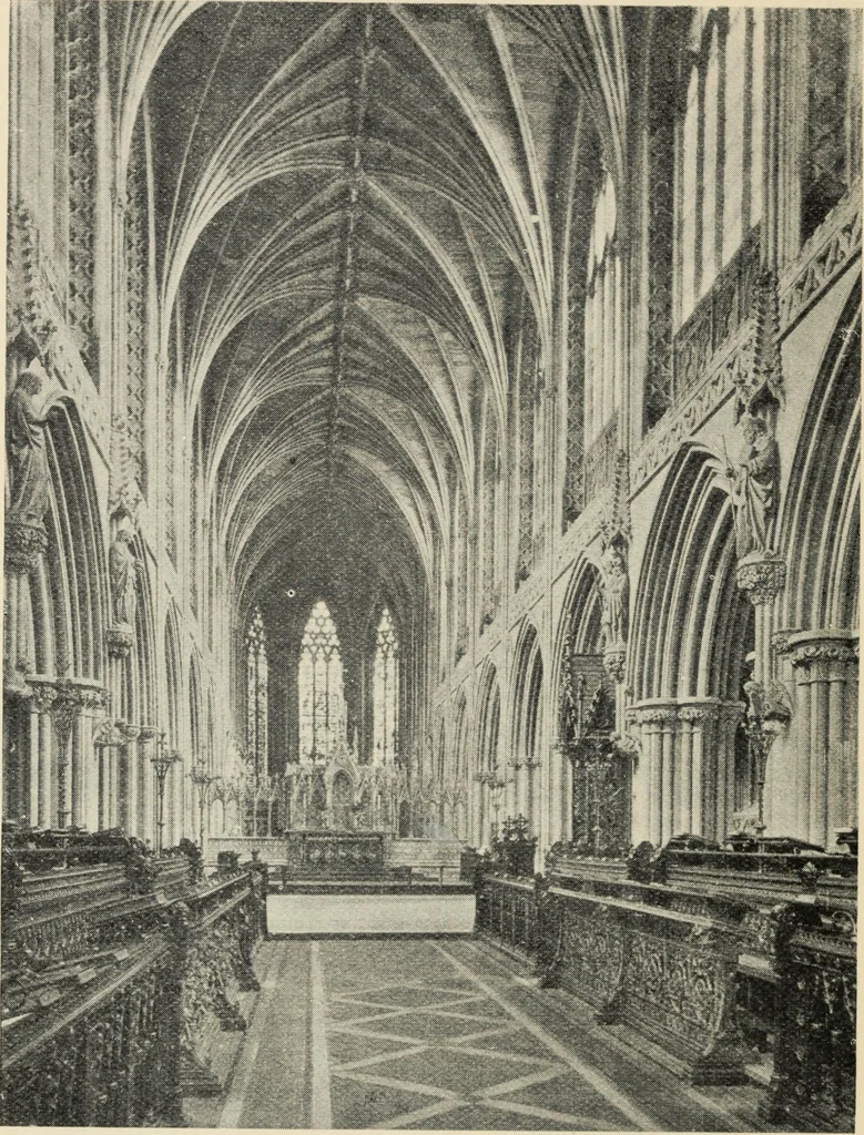 An illustration from Our English cathedrals ; their architectural beauties and characteristics, and their historical associations popularly described, together with chapters on the cathedral in mediaeval and in modern times, and in English poetry and prose; withmaps, plans, and numerous illustrations from photographs, 1911, leaf 245