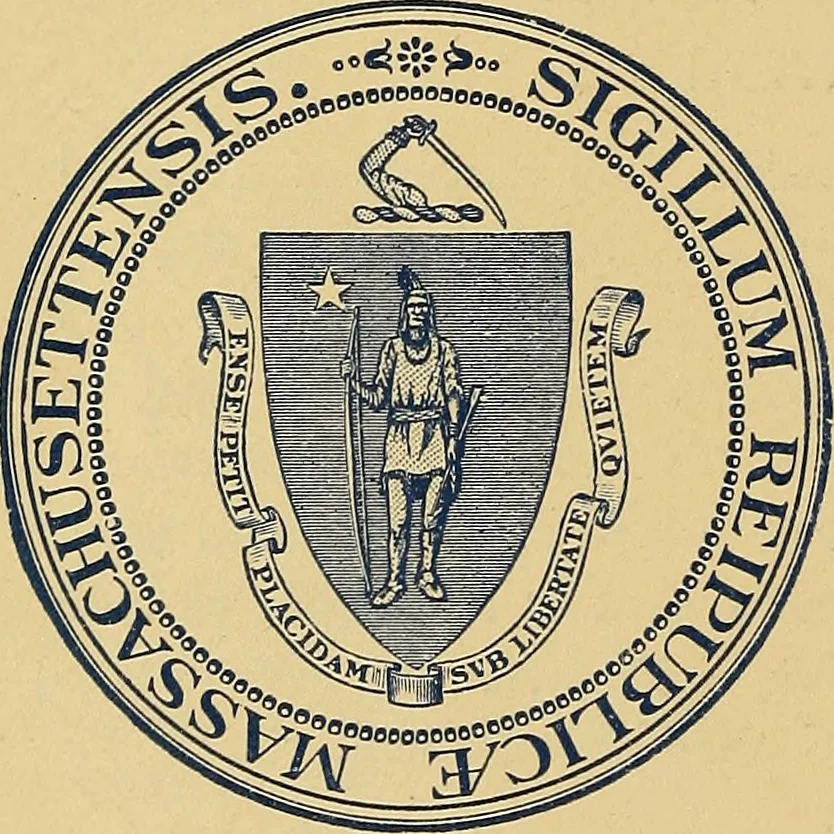 An illustration from Our flag : its history and its anniversaries, together with a list of patriotic days and holidays, a calendar of American history, and the laws and etiquette of the flag : the flag, the coat-of-arms, and the great seal of the Commonwealth of Massachusetts, 1917, leaf 27
