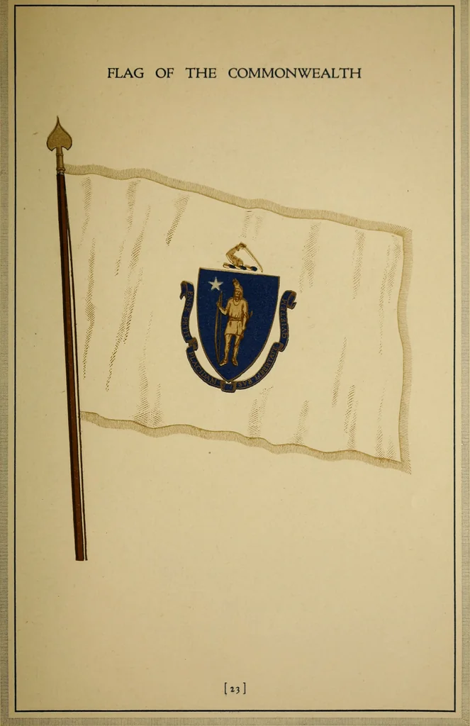 An illustration from Our flag : its history and its anniversaries, together with a list of patriotic days and holidays, a calendar of American history, and the laws and etiquette of the flag : the flag, the coat-of-arms, and the great seal of the Commonwealth of Massachusetts, 1917, leaf 30