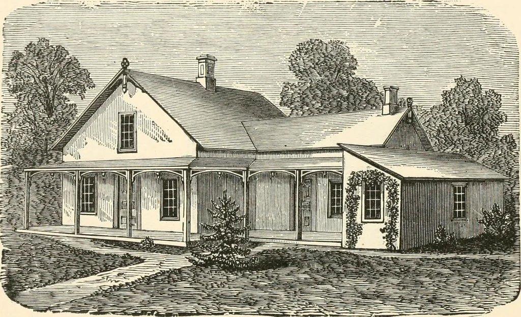 An illustration from Our homes and their adornments, or, How to build, finish, furnish and adorn a home, containing practical instructions for the building of homes, interior decoration, wood carving, scroll sawing, house painting, window hangings, screens, curtains, window gardening, incidental decorations, decorative-art needle-work, and economic landscape gardening; to which is added a household compendium of new, practical and valuable recipes, the whole being designed to make happy homes for happy people, 1883, leaf 118