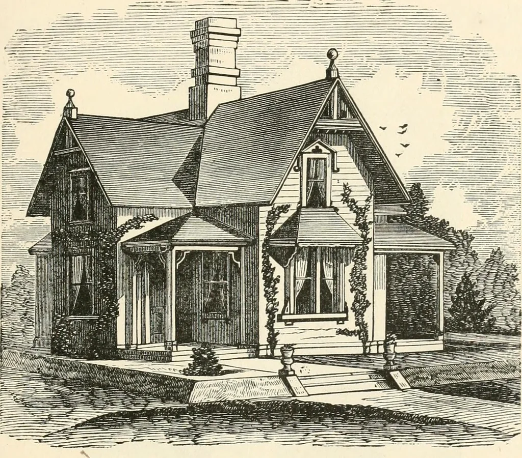 An illustration from Our homes and their adornments, or, How to build, finish, furnish and adorn a home, containing practical instructions for the building of homes, interior decoration, wood carving, scroll sawing, house painting, window hangings, screens, curtains, window gardening, incidental decorations, decorative-art needle-work, and economic landscape gardening; to which is added a household compendium of new, practical and valuable recipes, the whole being designed to make happy homes for happy people, 1883, leaf 132