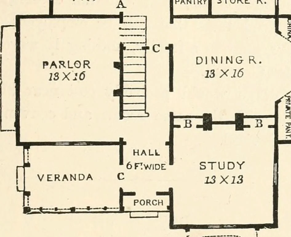 An illustration from Our homes and their adornments, or, How to build, finish, furnish and adorn a home, containing practical instructions for the building of homes, interior decoration, wood carving, scroll sawing, house painting, window hangings, screens, curtains, window gardening, incidental decorations, decorative-art needle-work, and economic landscape gardening; to which is added a household compendium of new, practical and valuable recipes, the whole being designed to make happy homes for happy people, 1883, leaf 142