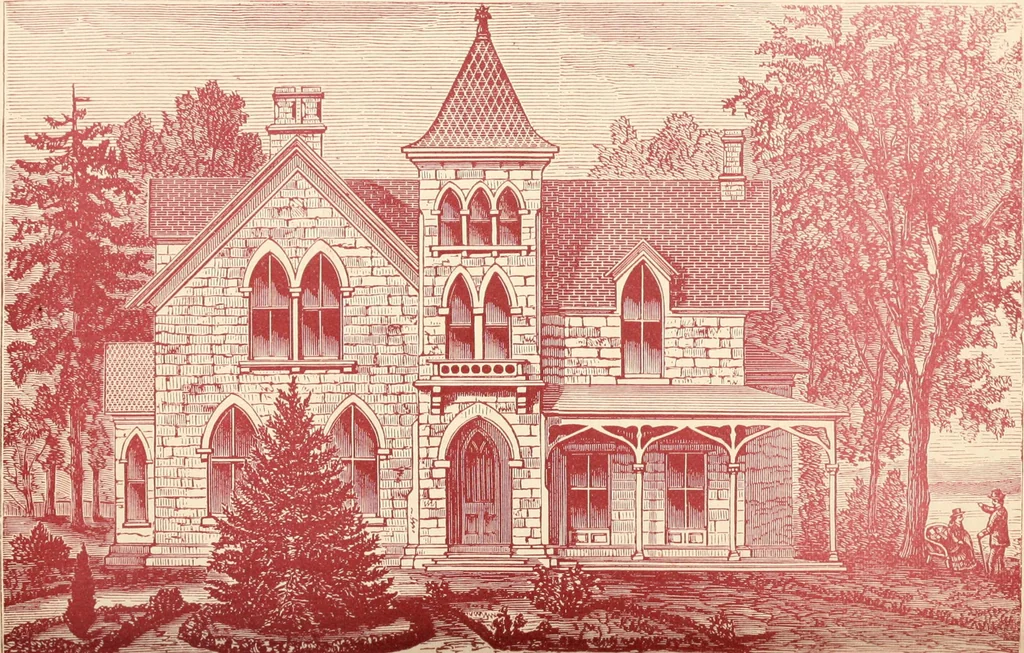 An illustration from Our homes and their adornments, or, How to build, finish, furnish and adorn a home, containing practical instructions for the building of homes, interior decoration, wood carving, scroll sawing, house painting, window hangings, screens, curtains, window gardening, incidental decorations, decorative-art needle-work, and economic landscape gardening; to which is added a household compendium of new, practical and valuable recipes, the whole being designed to make happy homes for happy people, 1883, leaf 150