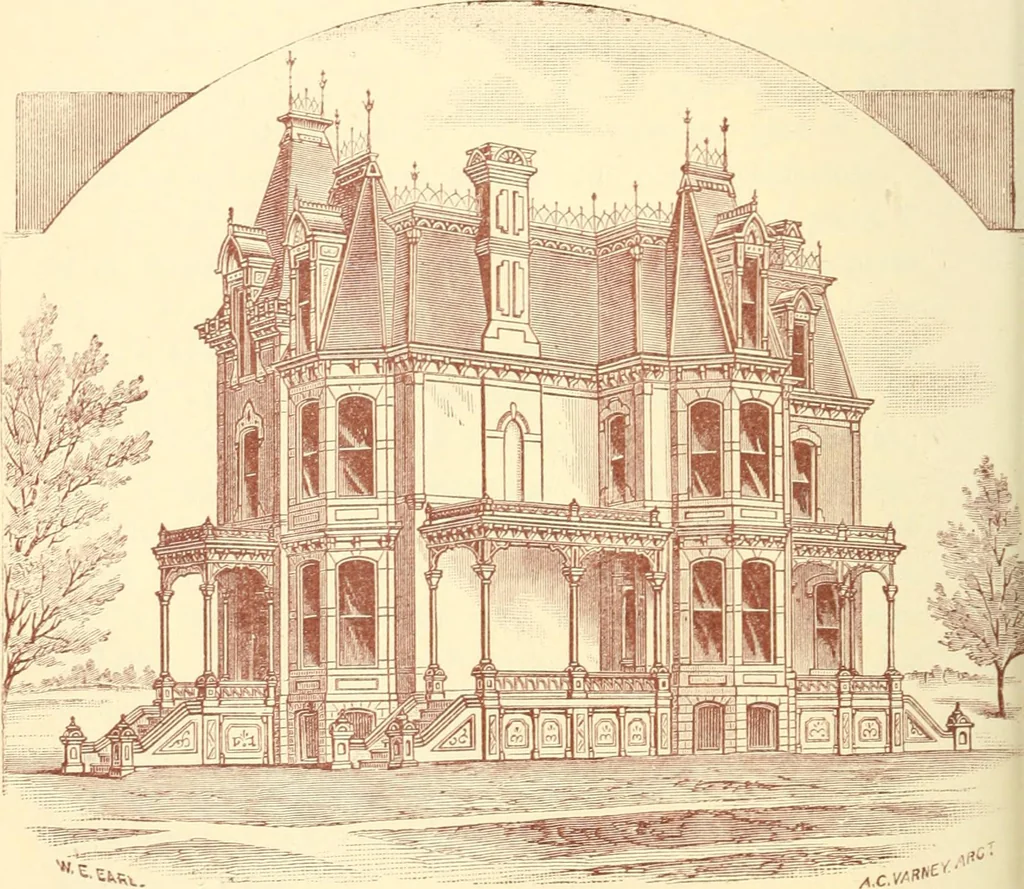 An illustration from Our homes and their adornments, or, How to build, finish, furnish and adorn a home, containing practical instructions for the building of homes, interior decoration, wood carving, scroll sawing, house painting, window hangings, screens, curtains, window gardening, incidental decorations, decorative-art needle-work, and economic landscape gardening; to which is added a household compendium of new, practical and valuable recipes, the whole being designed to make happy homes for happy people, 1883, leaf 165