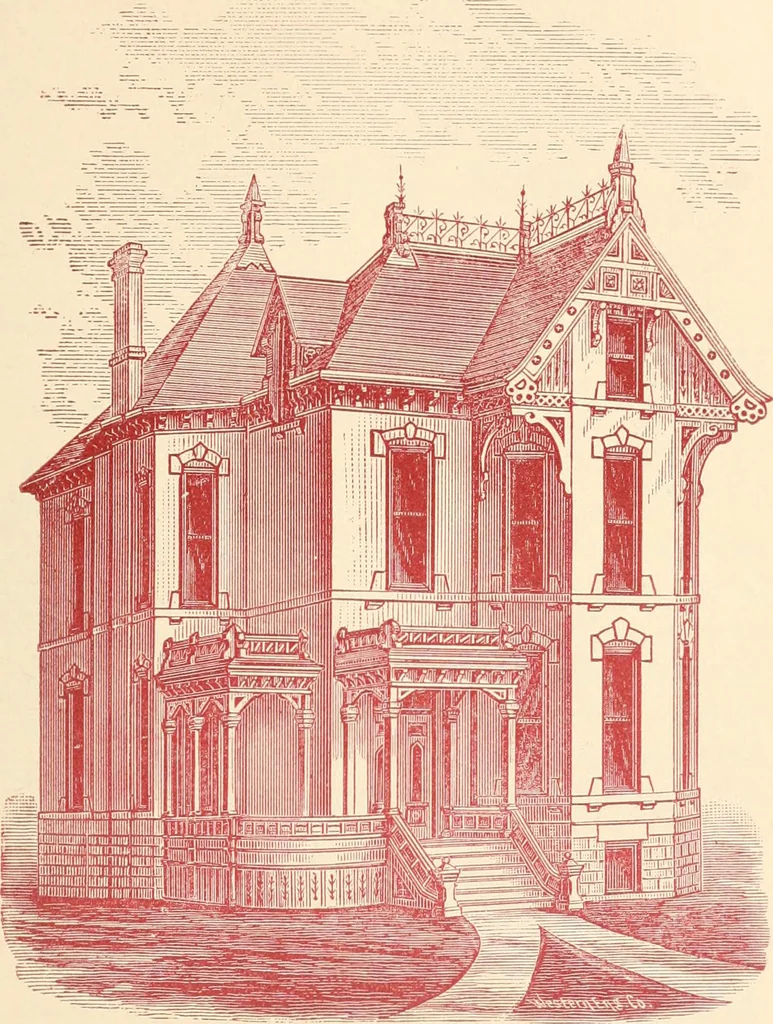 An illustration from Our homes and their adornments, or, How to build, finish, furnish and adorn a home, containing practical instructions for the building of homes, interior decoration, wood carving, scroll sawing, house painting, window hangings, screens, curtains, window gardening, incidental decorations, decorative-art needle-work, and economic landscape gardening; to which is added a household compendium of new, practical and valuable recipes, the whole being designed to make happy homes for happy people, 1883, leaf 170