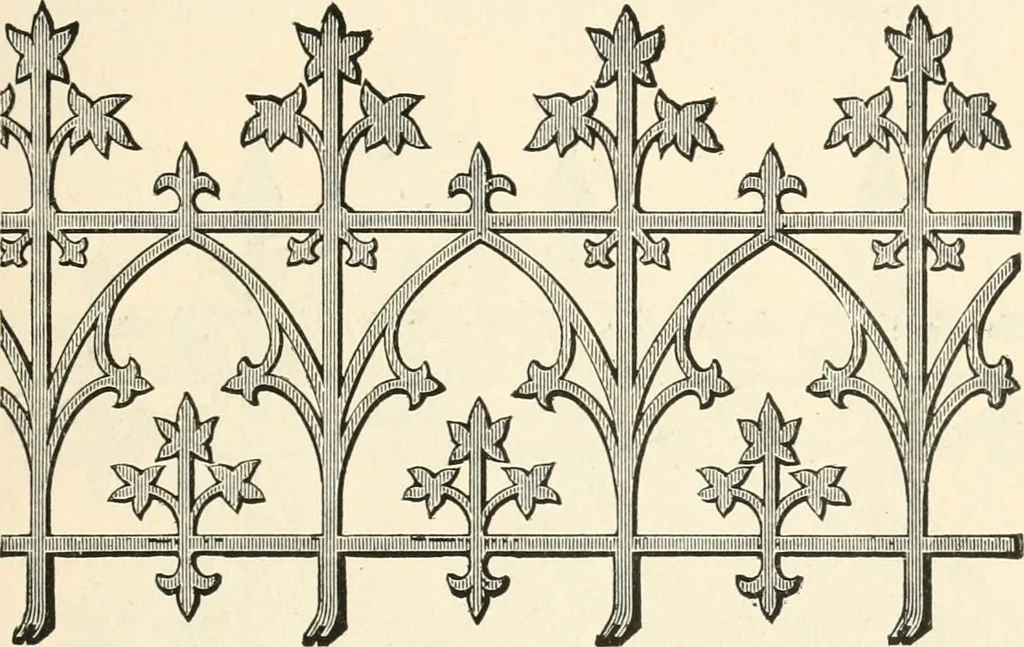 An illustration from Our homes and their adornments, or, How to build, finish, furnish and adorn a home, containing practical instructions for the building of homes, interior decoration, wood carving, scroll sawing, house painting, window hangings, screens, curtains, window gardening, incidental decorations, decorative-art needle-work, and economic landscape gardening; to which is added a household compendium of new, practical and valuable recipes, the whole being designed to make happy homes for happy people, 1883, leaf 174