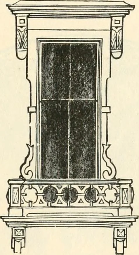 An illustration from Our homes and their adornments, or, How to build, finish, furnish and adorn a home, containing practical instructions for the building of homes, interior decoration, wood carving, scroll sawing, house painting, window hangings, screens, curtains, window gardening, incidental decorations, decorative-art needle-work, and economic landscape gardening; to which is added a household compendium of new, practical and valuable recipes, the whole being designed to make happy homes for happy people, 1883, leaf 180