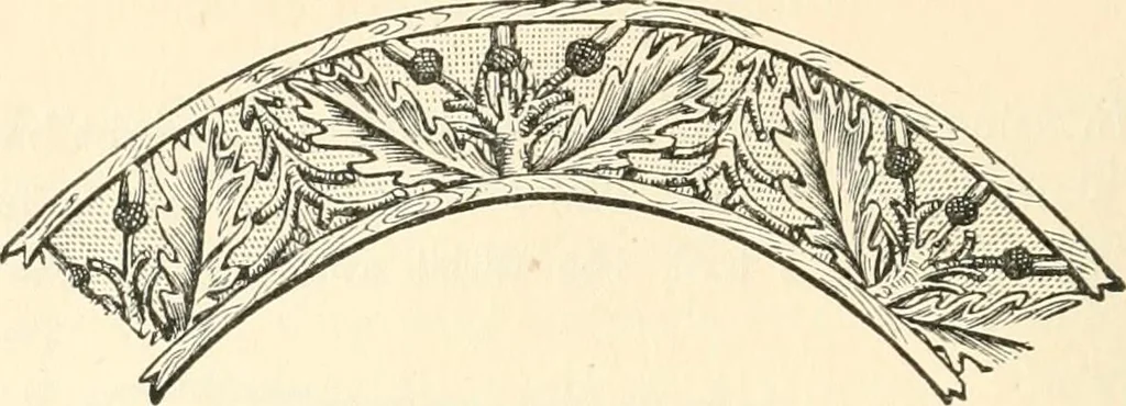 An illustration from Our homes and their adornments, or, How to build, finish, furnish and adorn a home, containing practical instructions for the building of homes, interior decoration, wood carving, scroll sawing, house painting, window hangings, screens, curtains, window gardening, incidental decorations, decorative-art needle-work, and economic landscape gardening; to which is added a household compendium of new, practical and valuable recipes, the whole being designed to make happy homes for happy people, 1883, leaf 205
