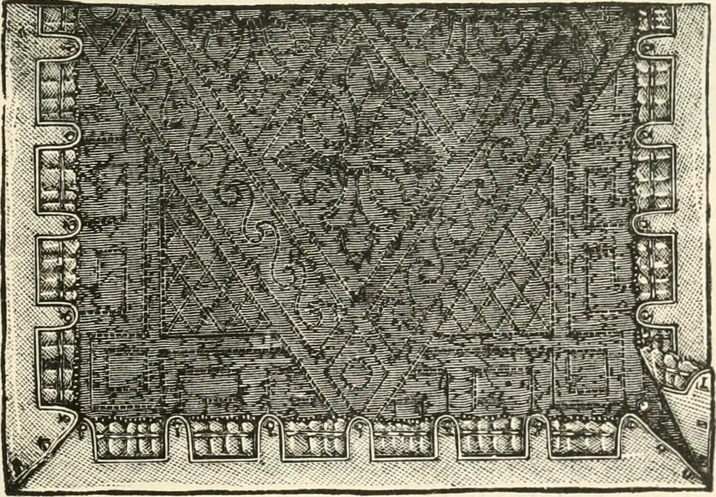 An illustration from Our homes and their adornments, or, How to build, finish, furnish and adorn a home, containing practical instructions for the building of homes, interior decoration, wood carving, scroll sawing, house painting, window hangings, screens, curtains, window gardening, incidental decorations, decorative-art needle-work, and economic landscape gardening; to which is added a household compendium of new, practical and valuable recipes, the whole being designed to make happy homes for happy people, 1883, leaf 272
