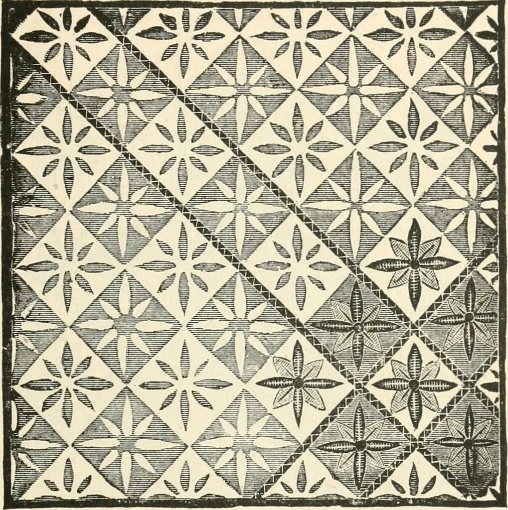 An illustration from Our homes and their adornments, or, How to build, finish, furnish and adorn a home, containing practical instructions for the building of homes, interior decoration, wood carving, scroll sawing, house painting, window hangings, screens, curtains, window gardening, incidental decorations, decorative-art needle-work, and economic landscape gardening; to which is added a household compendium of new, practical and valuable recipes, the whole being designed to make happy homes for happy people, 1883, leaf 274