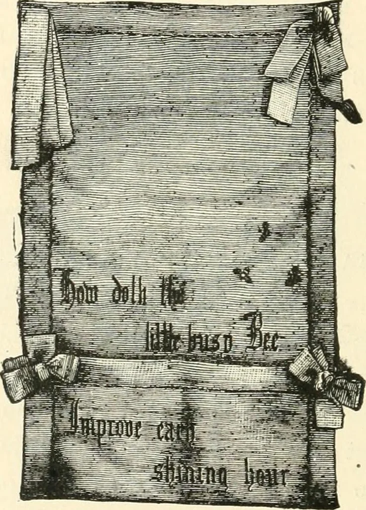 An illustration from Our homes and their adornments, or, How to build, finish, furnish and adorn a home, containing practical instructions for the building of homes, interior decoration, wood carving, scroll sawing, house painting, window hangings, screens, curtains, window gardening, incidental decorations, decorative-art needle-work, and economic landscape gardening; to which is added a household compendium of new, practical and valuable recipes, the whole being designed to make happy homes for happy people, 1883, leaf 279