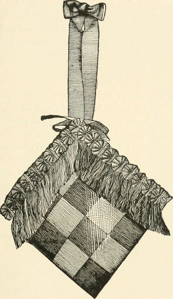 An illustration from Our homes and their adornments, or, How to build, finish, furnish and adorn a home, containing practical instructions for the building of homes, interior decoration, wood carving, scroll sawing, house painting, window hangings, screens, curtains, window gardening, incidental decorations, decorative-art needle-work, and economic landscape gardening; to which is added a household compendium of new, practical and valuable recipes, the whole being designed to make happy homes for happy people, 1883, leaf 280
