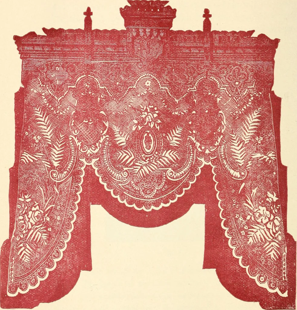 An illustration from Our homes and their adornments, or, How to build, finish, furnish and adorn a home, containing practical instructions for the building of homes, interior decoration, wood carving, scroll sawing, house painting, window hangings, screens, curtains, window gardening, incidental decorations, decorative-art needle-work, and economic landscape gardening; to which is added a household compendium of new, practical and valuable recipes, the whole being designed to make happy homes for happy people, 1883, leaf 311