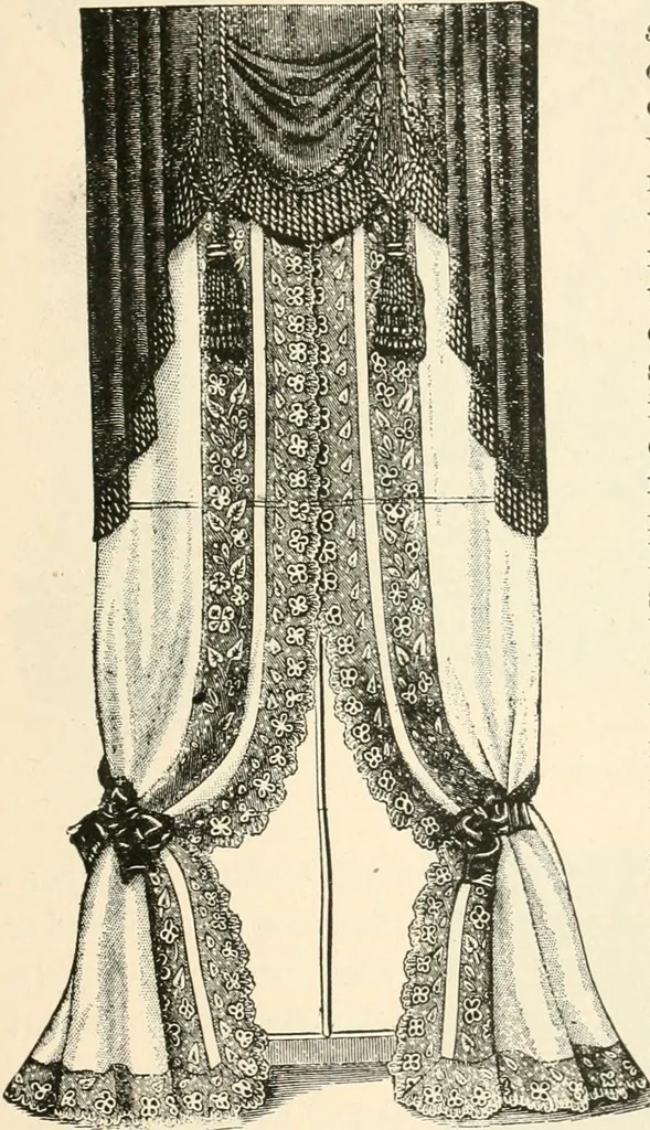 An illustration from Our homes and their adornments, or, How to build, finish, furnish and adorn a home, containing practical instructions for the building of homes, interior decoration, wood carving, scroll sawing, house painting, window hangings, screens, curtains, window gardening, incidental decorations, decorative-art needle-work, and economic landscape gardening; to which is added a household compendium of new, practical and valuable recipes, the whole being designed to make happy homes for happy people, 1883, leaf 318