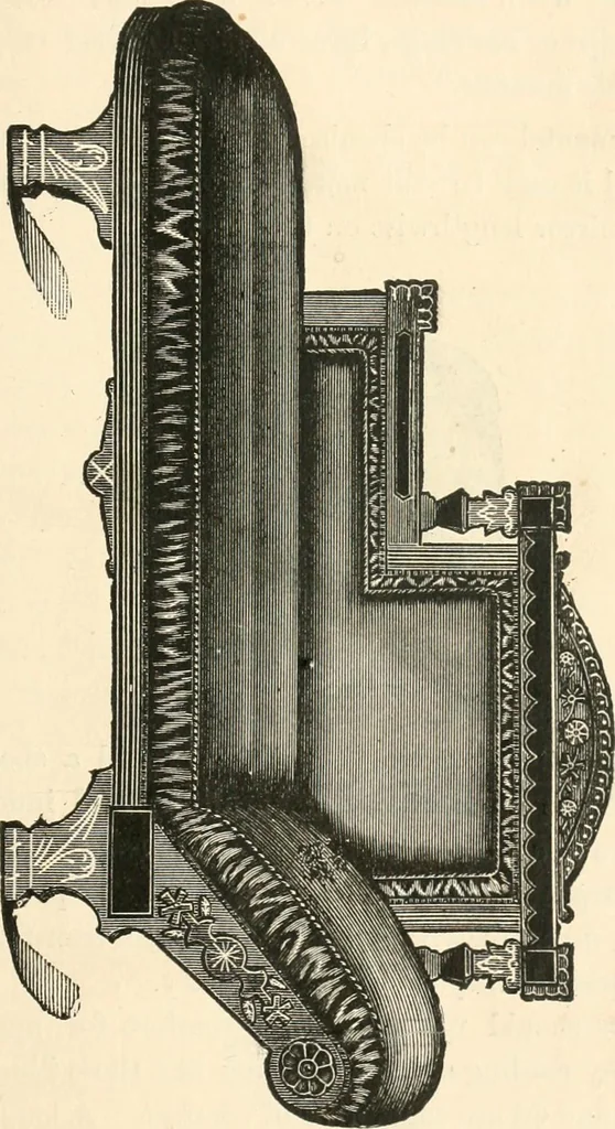 An illustration from Our homes and their adornments, or, How to build, finish, furnish and adorn a home, containing practical instructions for the building of homes, interior decoration, wood carving, scroll sawing, house painting, window hangings, screens, curtains, window gardening, incidental decorations, decorative-art needle-work, and economic landscape gardening; to which is added a household compendium of new, practical and valuable recipes, the whole being designed to make happy homes for happy people, 1883, leaf 344