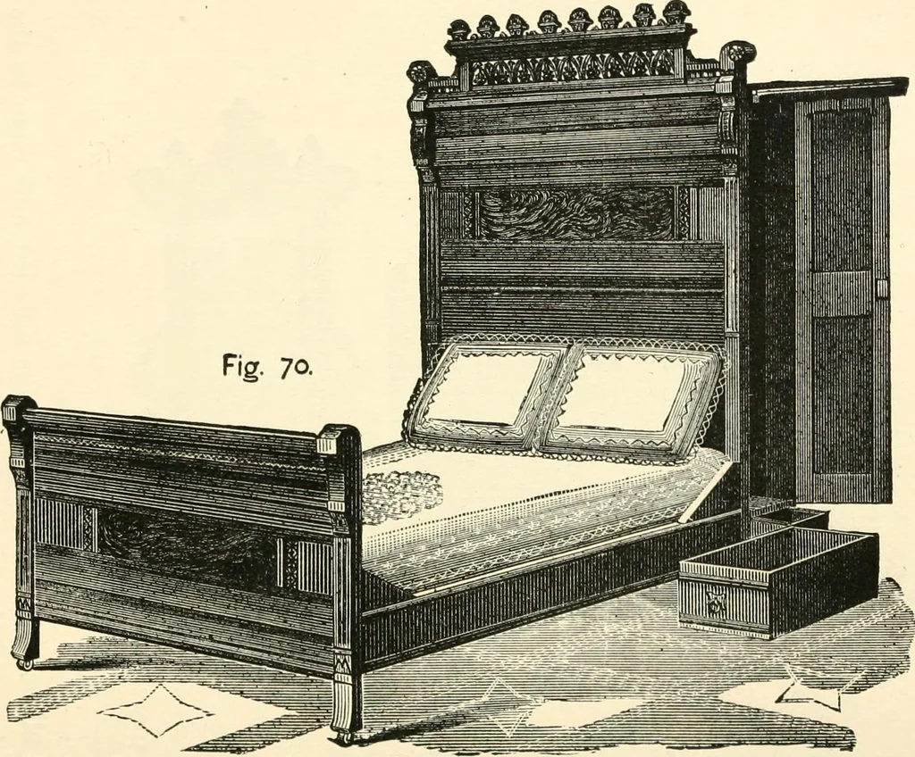 An illustration from Our homes and their adornments, or, How to build, finish, furnish and adorn a home, containing practical instructions for the building of homes, interior decoration, wood carving, scroll sawing, house painting, window hangings, screens, curtains, window gardening, incidental decorations, decorative-art needle-work, and economic landscape gardening; to which is added a household compendium of new, practical and valuable recipes, the whole being designed to make happy homes for happy people, 1883, leaf 349