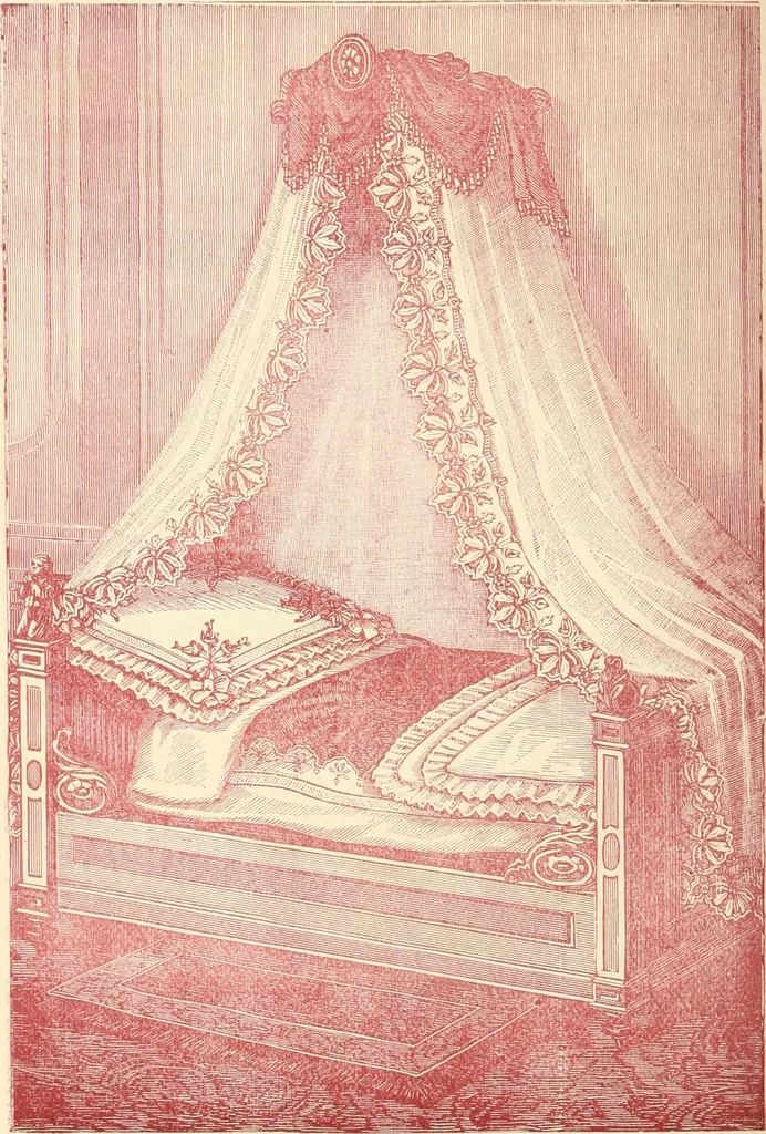An illustration from Our homes and their adornments, or, How to build, finish, furnish and adorn a home, containing practical instructions for the building of homes, interior decoration, wood carving, scroll sawing, house painting, window hangings, screens, curtains, window gardening, incidental decorations, decorative-art needle-work, and economic landscape gardening; to which is added a household compendium of new, practical and valuable recipes, the whole being designed to make happy homes for happy people, 1883, leaf 351