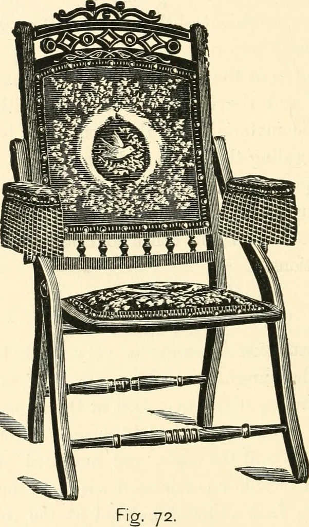 An illustration from Our homes and their adornments, or, How to build, finish, furnish and adorn a home, containing practical instructions for the building of homes, interior decoration, wood carving, scroll sawing, house painting, window hangings, screens, curtains, window gardening, incidental decorations, decorative-art needle-work, and economic landscape gardening; to which is added a household compendium of new, practical and valuable recipes, the whole being designed to make happy homes for happy people, 1883, leaf 353