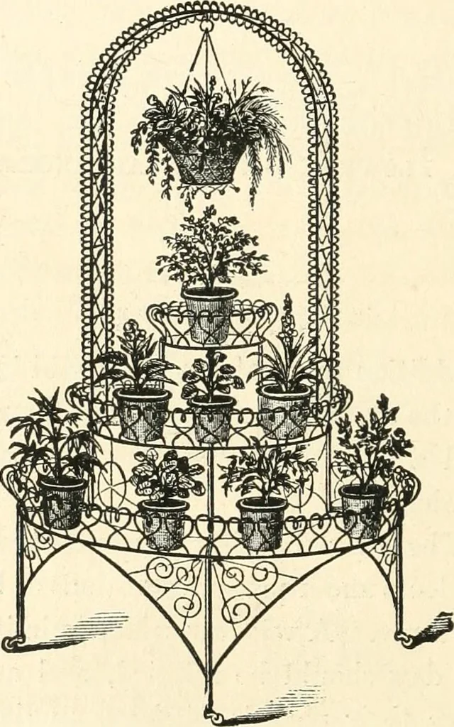 An illustration from Our homes and their adornments, or, How to build, finish, furnish and adorn a home, containing practical instructions for the building of homes, interior decoration, wood carving, scroll sawing, house painting, window hangings, screens, curtains, window gardening, incidental decorations, decorative-art needle-work, and economic landscape gardening; to which is added a household compendium of new, practical and valuable recipes, the whole being designed to make happy homes for happy people, 1883, leaf 385