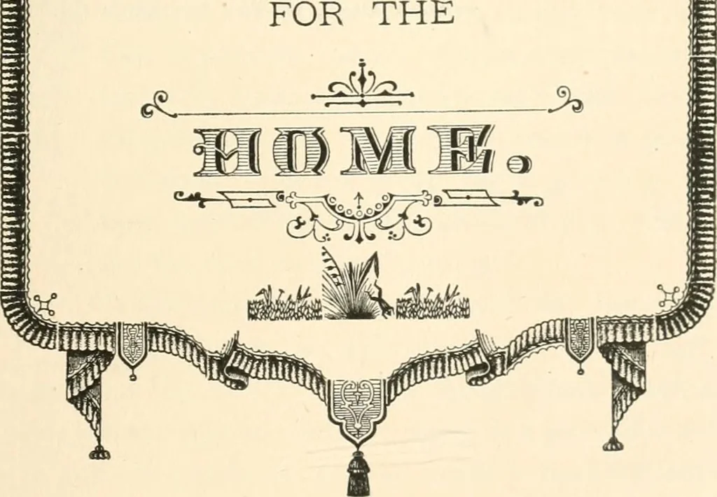An illustration from Our homes and their adornments, or, How to build, finish, furnish and adorn a home, containing practical instructions for the building of homes, interior decoration, wood carving, scroll sawing, house painting, window hangings, screens, curtains, window gardening, incidental decorations, decorative-art needle-work, and economic landscape gardening; to which is added a household compendium of new, practical and valuable recipes, the whole being designed to make happy homes for happy people, 1883, leaf 394