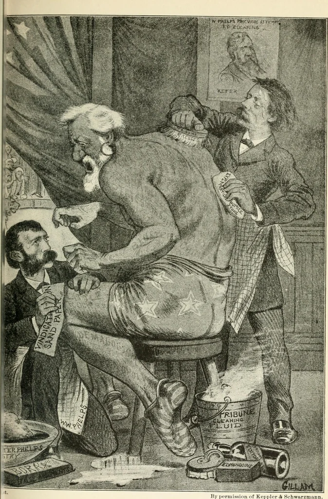 An illustration from Our political drama, conventions, campaigns, candidates, 1904, leaf 152