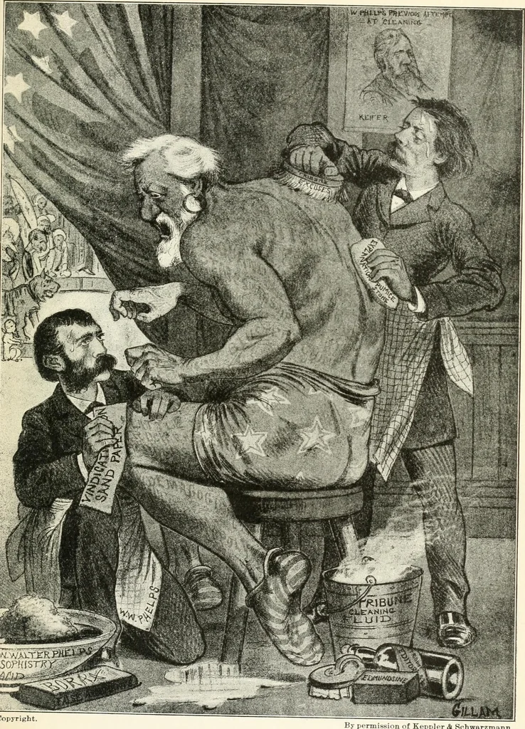 An illustration from Our political drama, conventions, campaigns, candidates, 1904, leaf 150