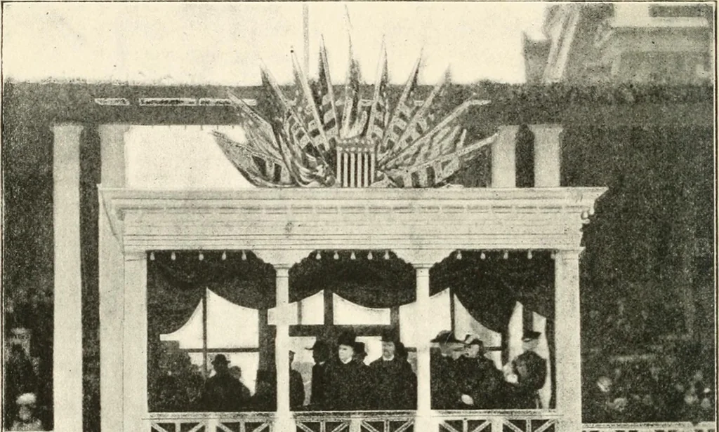 An illustration from Our political drama, conventions, campaigns, candidates, 1904, leaf 7
