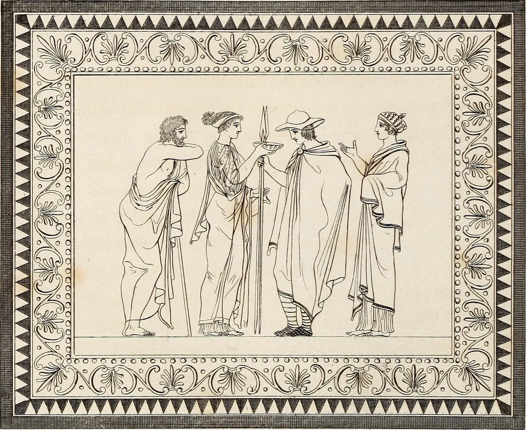 An illustration from Outlines from the figures and compositions upon the Greek, Roman, and Etruscan vases of the late Sir William Hamilton; with engraved borders, 1804, leaf 135