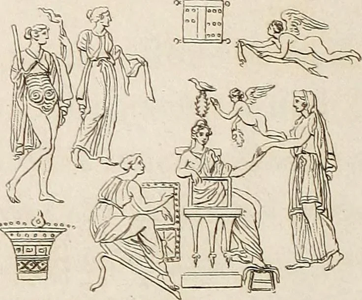 An illustration from Outlines from the figures and compositions upon the Greek, Roman, and Etruscan vases of the late Sir William Hamilton; with engraved borders, 1804, leaf 195