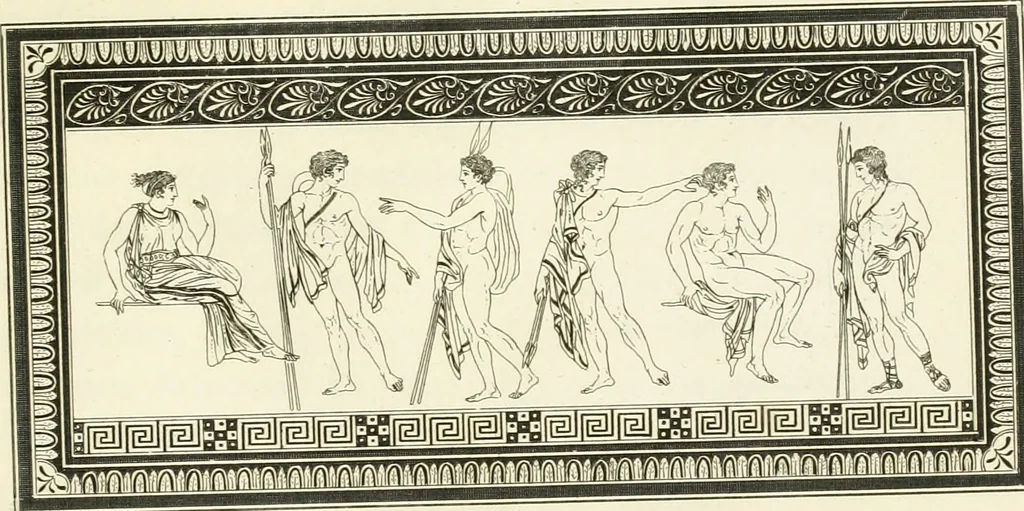 An illustration from Outlines from the figures and compositions upon the Greek, Roman, and Etruscan vases of the late Sir William Hamilton with engraved borders, 1804, leaf 100