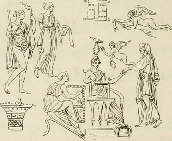 An illustration from Outlines from the figures and compositions upon the Greek, Roman, and Etruscan vases of the late Sir William Hamilton with engraved borders, 1804, leaf 197