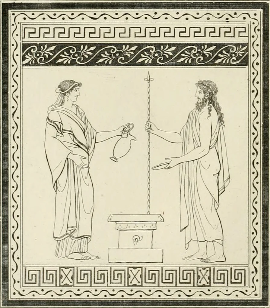 An illustration from Outlines from the figures and compositions upon the Greek, Roman, and Etruscan vases of the late Sir William Hamilton with engraved borders, 1804, leaf 39