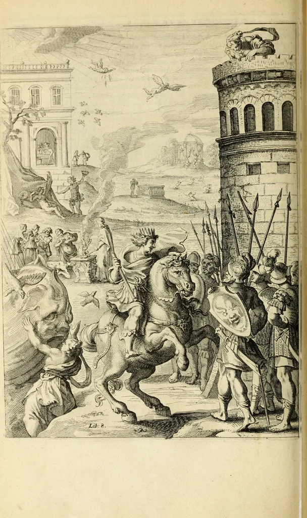 An illustration from Ovid's Metamorphosis : Englished, mythologiz'd, and represented in figures. An essay to the translation of Virgil's Æneis, 1632, leaf 279