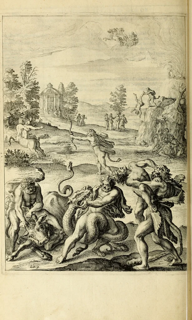 An illustration from Ovid's Metamorphosis : Englished, mythologiz'd, and represented in figures. An essay to the translation of Virgil's Æneis, 1632, leaf 317