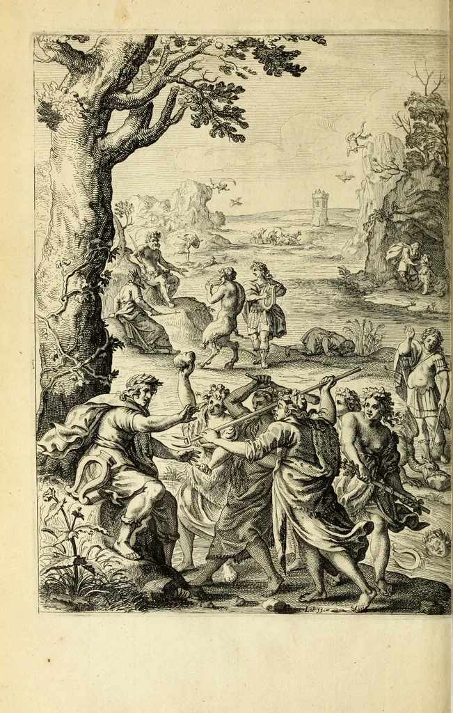 An illustration from Ovid's Metamorphosis : Englished, mythologiz'd, and represented in figures. An essay to the translation of Virgil's Æneis, 1632, leaf 389