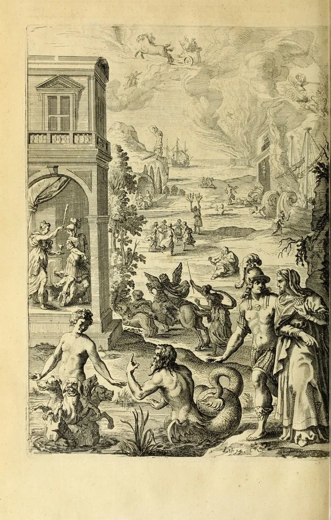 An illustration from Ovid's Metamorphosis : Englished, mythologiz'd, and represented in figures. An essay to the translation of Virgil's Æneis, 1632, leaf 481