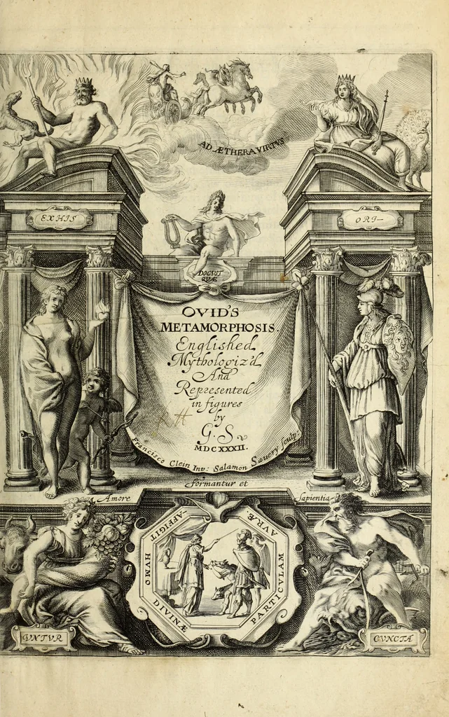 An illustration from Ovid's Metamorphosis : Englished, mythologiz'd, and represented in figures. An essay to the translation of Virgil's Æneis, 1632, leaf 8