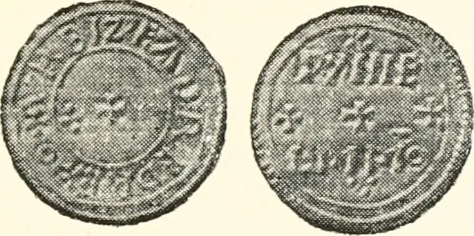 An illustration from Oxford silver pennies from A.D.925-A.D.1272, 1904, leaf 58