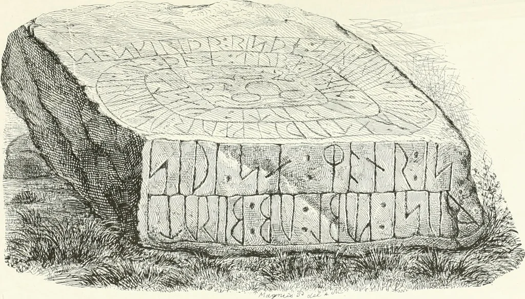 An illustration from De danske runemindesmaerker, forklarede, 1864, leaf 76