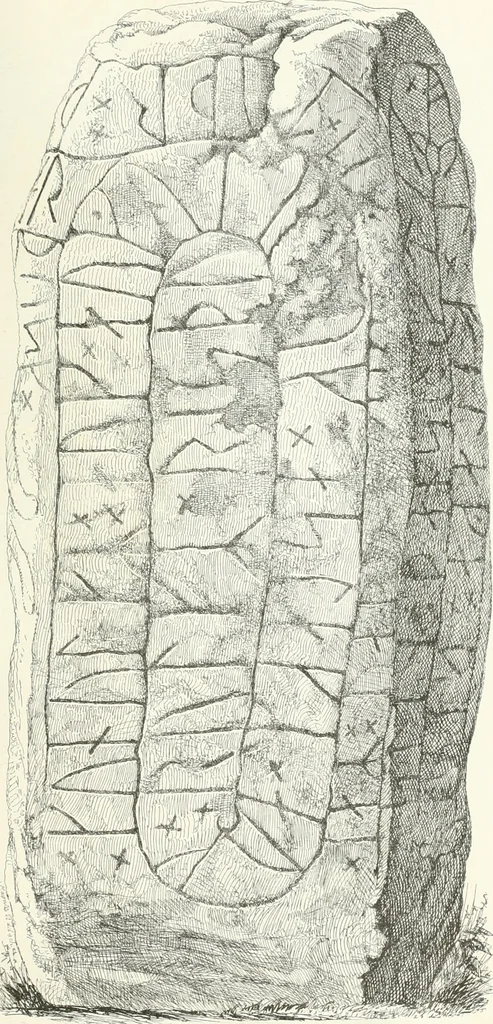 An illustration from De danske runemindesmaerker, forklarede, 1864, leaf 94
