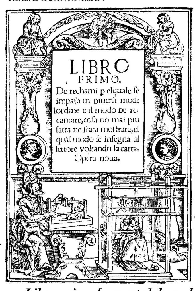 An illustration from Libro primo [- quarto] de rechami p elquale se impara in diuersi modi l'ordine e il modo de recamare: cosa nō mai piu fatta ne stata mostrata: el qual modo se insegna al lettore voltando la carta, 1878, leaf 0
