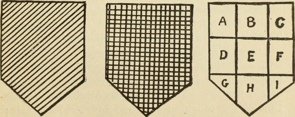An illustration from The painters' encyclopædia. Containing definitions of all important words in the art of plain and artistic painting, with details of practice in coach, carriage, railway car, house, sign and ornamental painting, including graining, marbling ... and valuable hints and helps in scene painting, porcelain painting, plain painting, distemper painting, and all work in which a brush, pencil or palette is used, 1887, leaf 174