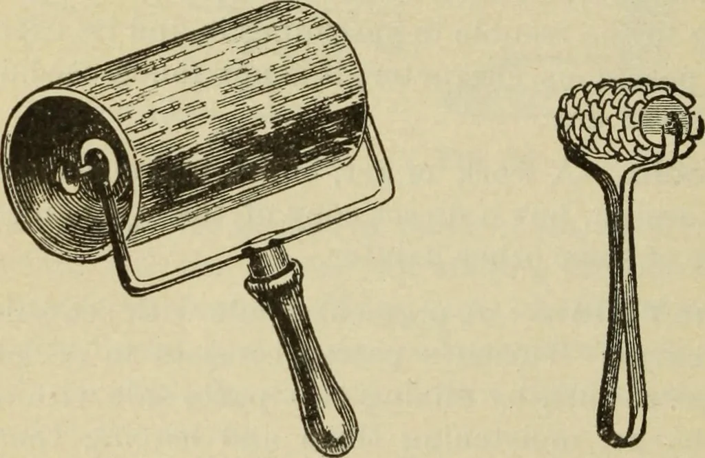 An illustration from The painters' encyclopædia. Containing definitions of all important words in the art of plain and artistic painting, with details of practice in coach, carriage, railway car, house, sign and ornamental painting, including graining, marbling ... and valuable hints and helps in scene painting, porcelain painting, plain painting, distemper painting, and all work in which a brush, pencil or palette is used, 1887, leaf 273