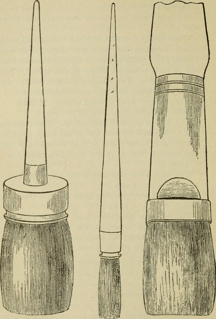An illustration from The painters' encyclopædia. Containing definitions of all important words in the art of plain and artistic painting, with details of practice in coach, carriage, railway car, house, sign and ornamental painting, including graining, marbling ... and valuable hints and helps in scene painting, porcelain painting, plain painting, distemper painting, and all work in which a brush, pencil or palette is used, 1887, leaf 317
