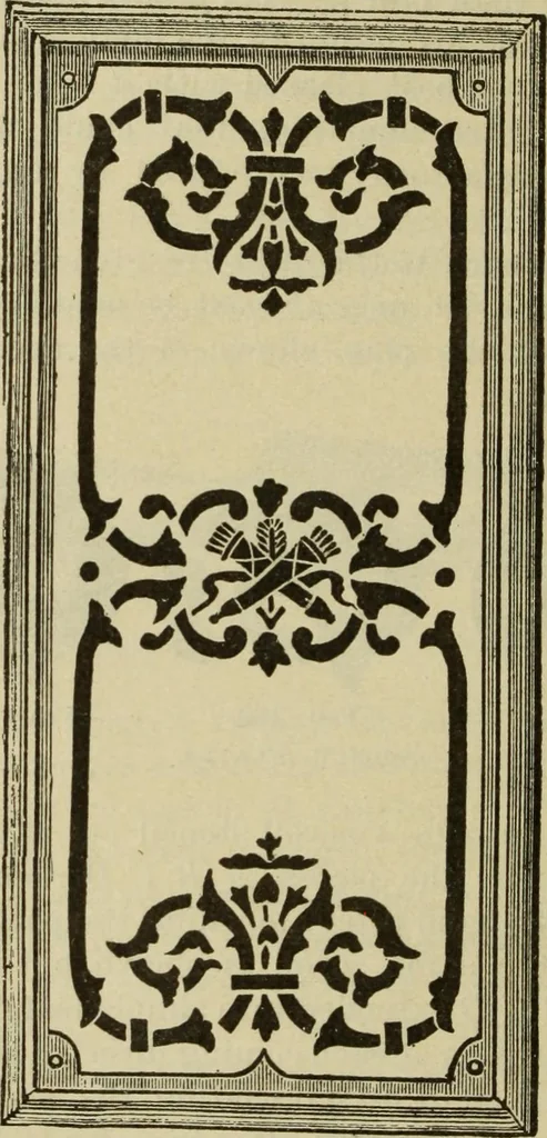 An illustration from The painters' encyclopædia. Containing definitions of all important words in the art of plain and artistic painting, with details of practice in coach, carriage, railway car, house, sign and ornamental painting, including graining, marbling ... and valuable hints and helps in scene painting, porcelain painting, plain painting, distemper painting, and all work in which a brush, pencil or palette is used, 1887, leaf 367