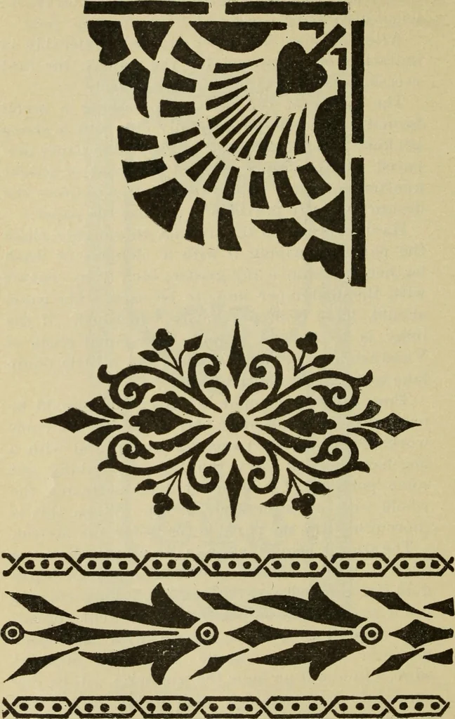 An illustration from The painters' encyclopædia. Containing definitions of all important words in the art of plain and artistic painting, with details of practice in coach, carriage, railway car, house, sign and ornamental painting, including graining, marbling ... and valuable hints and helps in scene painting, porcelain painting, plain painting, distemper painting, and all work in which a brush, pencil or palette is used, 1887, leaf 369
