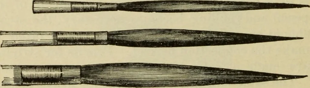 An illustration from The painters' encyclopædia. Containing definitions of all important words in the art of plain and artistic painting, with details of practice in coach, carriage, railway car, house, sign and ornamental painting, including graining, marbling ... and valuable hints and helps in scene painting, porcelain painting, plain painting, distemper painting, and all work in which a brush, pencil or palette is used, 1887, leaf 379